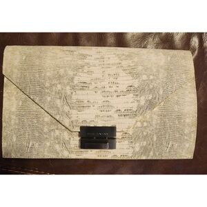 Elie Tahari Clutch Bag Beige Leather Reptile Embossed Design